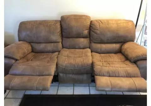 Soft leather double reclining couch